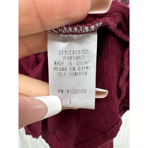 Entro Womens Top Sz L Maroon Embroidered Tunic Floral Embroidered Boho Tasseled - Picture 4 of 10